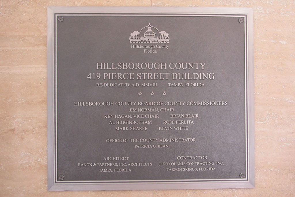 Government Refurbished Cast Aluminum Plaque Hillsborough County Courthouse